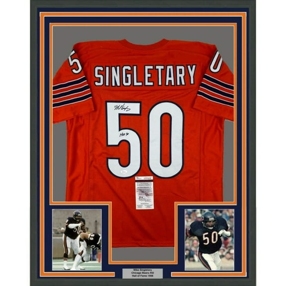 Framed Autographed/Signed Mike Singletary HOF 98 35x39 Chicago Orange Football Jersey JSA COA