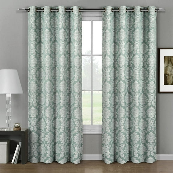 Luxury Aryanna Classic Damask Floral Curtains Jacquard Grommet Panels (Set of 2)