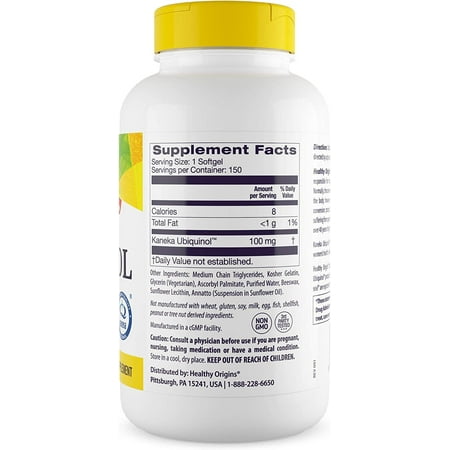 Healthy Origins Ubiquinol 100 mg (Kaneka QH, Non-GMO, Gluten Free, Heart Support, Energy Support), 150 Softgels