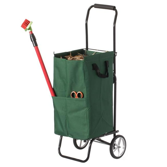 Grand Chariot avec Roues, Chariot Utilitaire Roulant Léger et Robuste pour Courses, Jardin, Linge, Shopping et Pique-Nique, Vert