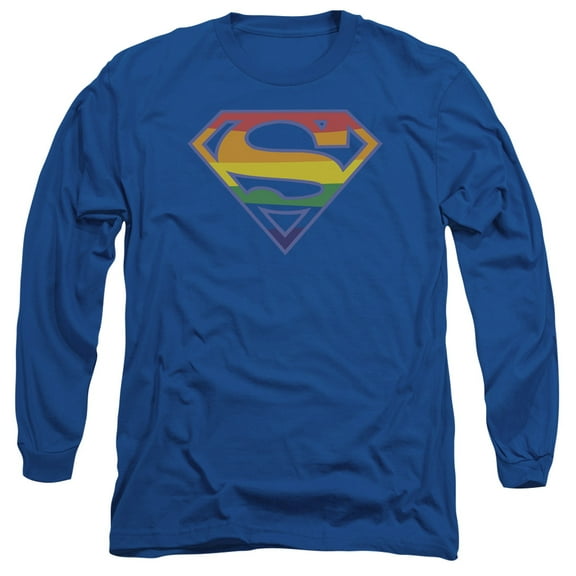 Superman Prismatic Shield Long Sleeve Adult 18/1 T-Shirt Royal Blue