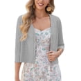 thumbnail image 2 of Uvplove Women's Cropped V-Neck Knit Cardigan Button Lightweight Soft Hollowed-Out Textured Shrug,Light Grey,L, 2 of 6