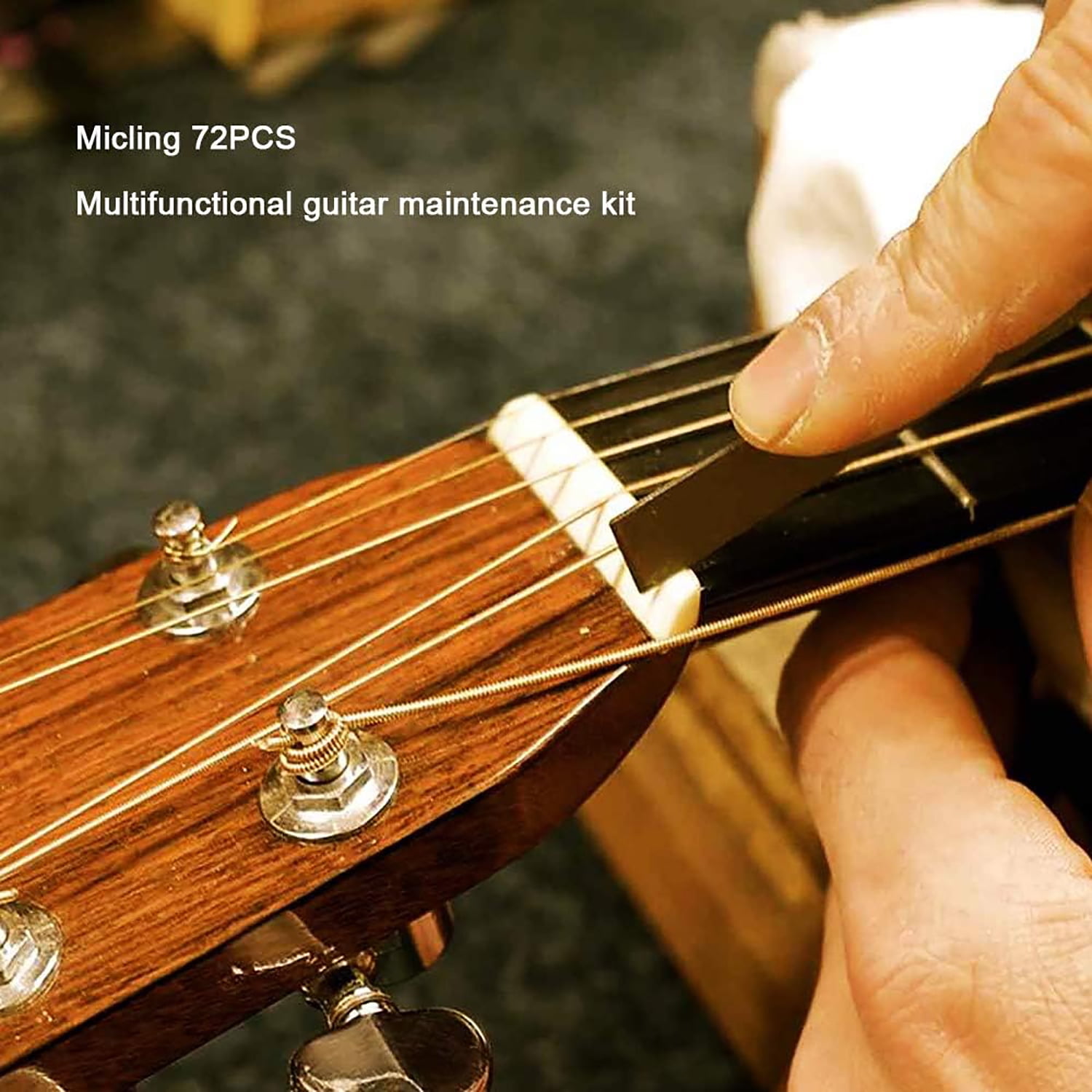 72-Piece Professional Guitar Repair Tool Kit, Complete Maintenance Set for Acoustic & Electric Guitar, Bass, Ukulele - Includes Strings, Picks, Bridge Pins, Gauge, Storage Bag