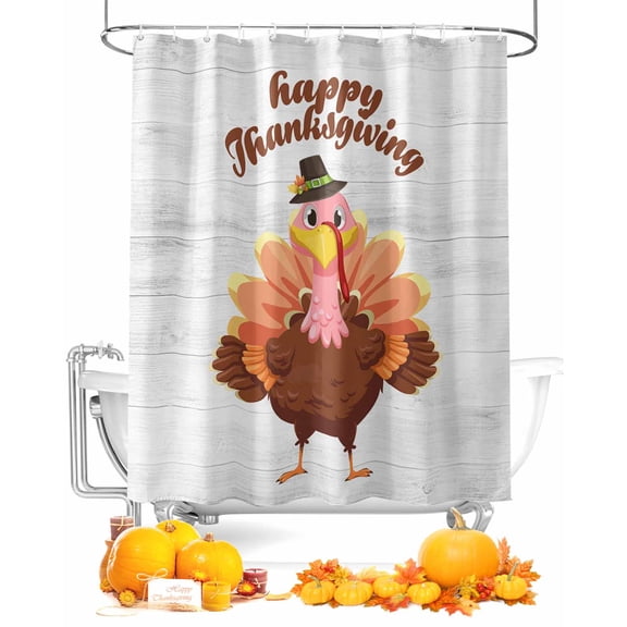 Thanksgiving Turkey on Wood Plank Shower Curtain Set ，Waterproof Fabric Shower Curtains Shower Curtains for Bathroom,Bathroom Decor 60"x72"