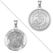 Picturesongold.Com Saint Michael Doubledside Marines Religious Medal Female Adult-3/4 14K White Gold