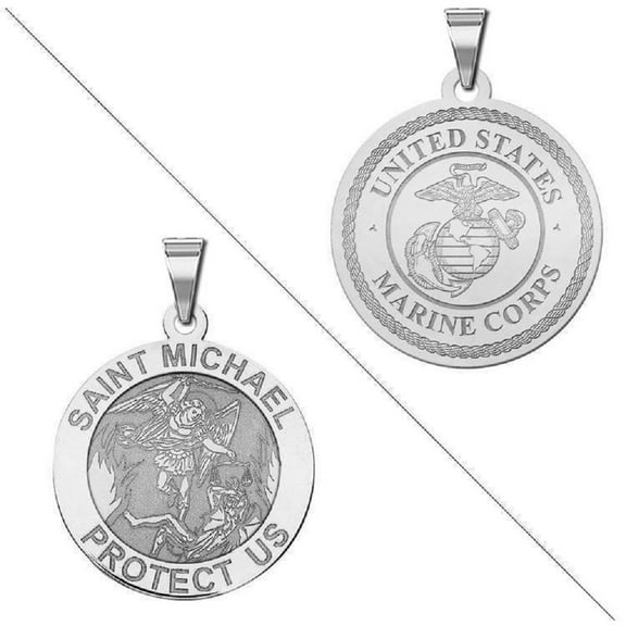 Picturesongold.Com Saint Michael Doubledside Marines Religious Medal Female Adult-3/4 14K White Gold