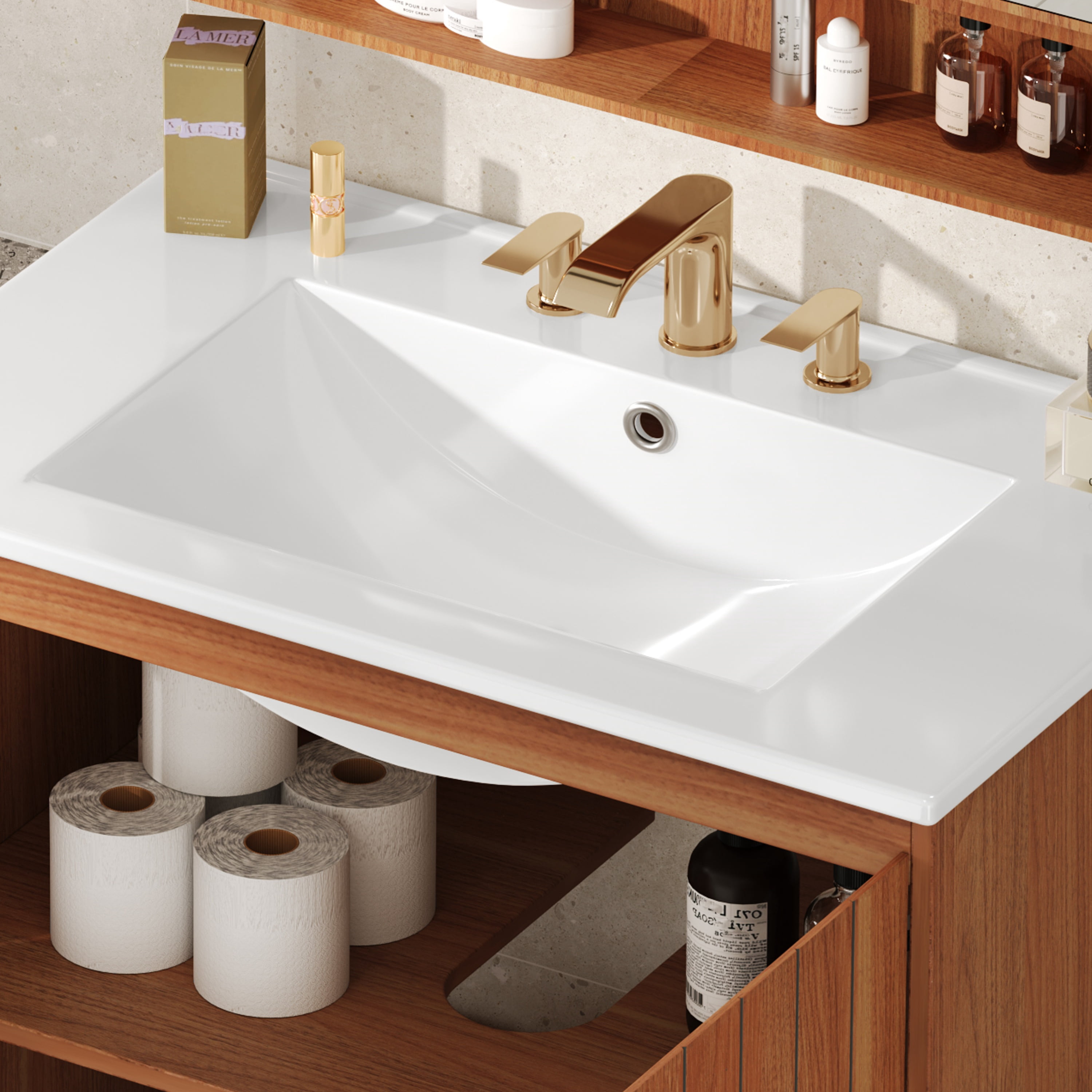 Euroco 30" Modern Bathroom Vanity with Ceramic Sink,Natural