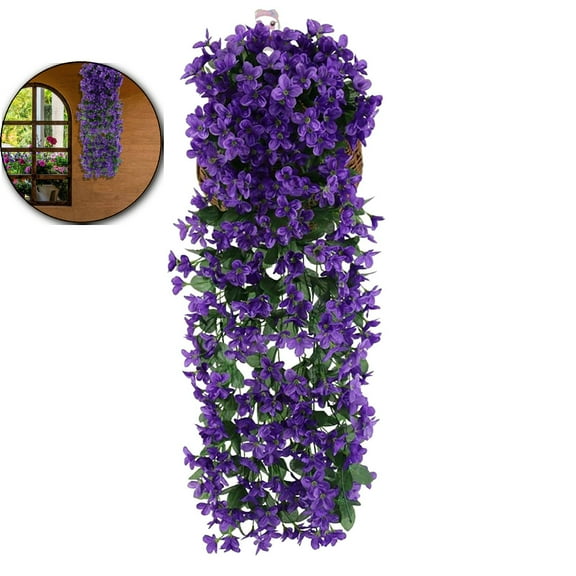 VQPeo Artificial Violet Garland - Rattan Silk Flowers, Realistic Gradient Rose & Ivy Wall Hanging for Home Decor, Indoor Outdoor Courtyard Balcony Wedding Decoration