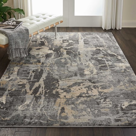 Nourison Fusion Abstract Grey 5 3 x 7 3 Area Rug (5x7)