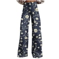 thumbnail image 2 of Xdegoge High Waisted Wide Leg Pants for Women Elegant Rose Print Trousers Casual Straight Fit Stretchy Denim Feel Bottoms Weekend Party Flowy Flattering Retro Jeans, 2 of 6
