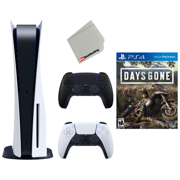 Restored Sony Playstation 5 Disc Version with Extra Controller, Days Gone and Cleaning Cloth Bundle - Midnight Black - (Refurbished)