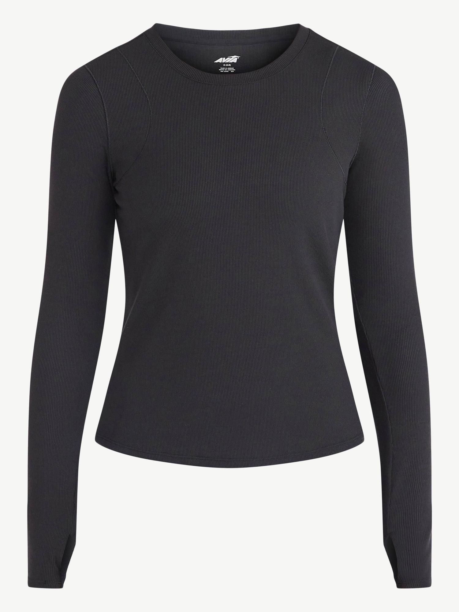 Avia Women's and Women's Plus Rib Seamed Long Sleeve Tee, Sizes XS-4X