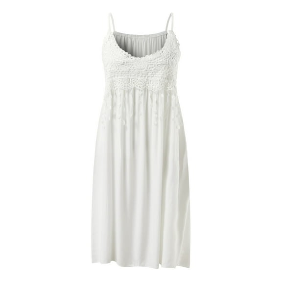 Womens Dresses Summer, Women Dresses,Sleeveless Women's Casual Dress Lace Tunic Hollow Trap Spaghetti Loose Flowy Summer Beach Dress Comfortable Stylish Elegant