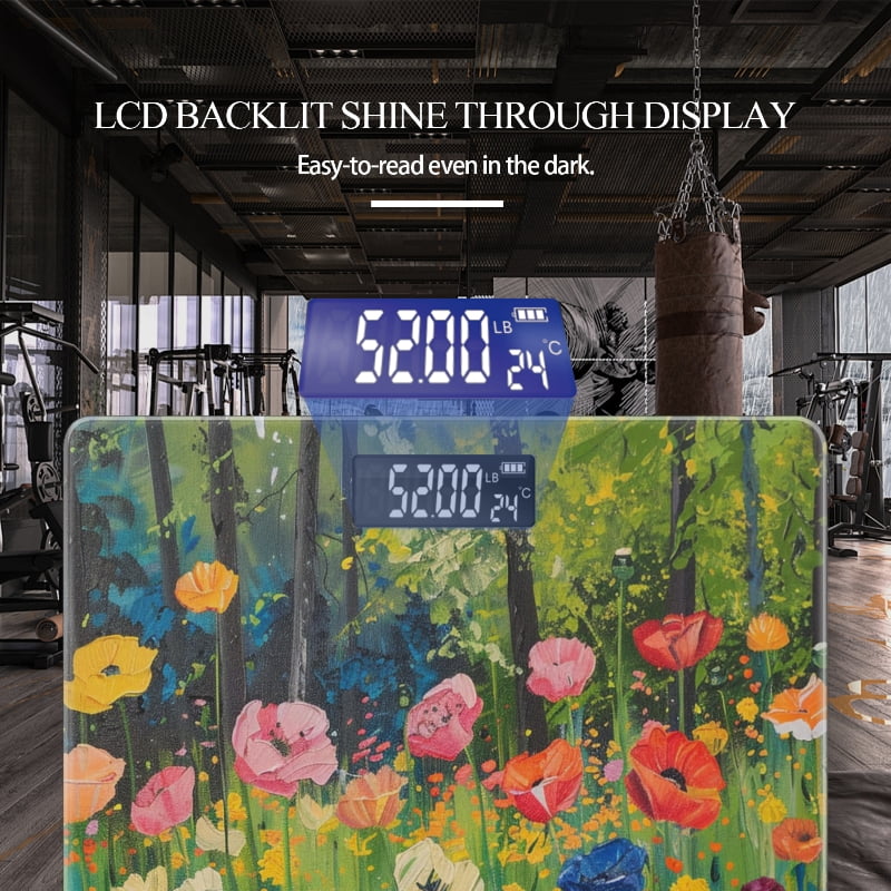 Digital Bathroom Scale with Large LCD Display,High Capacity Scale 400 lbs High Precision body fat scale-Colorful Poppies In The Forest With Green Grass And Trees