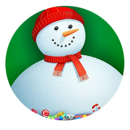 

Christmas Table Cloth Round 47 Inch Elastic Edge Fitted Table Cover Snowman Pattern Table Decor Water Table Pads for Home Decor Snowman_A