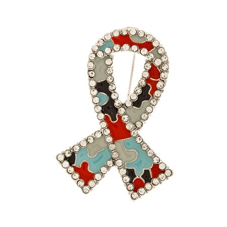 - Autism Awareness Pin in a Puzzle Ribbon with Rhinestones