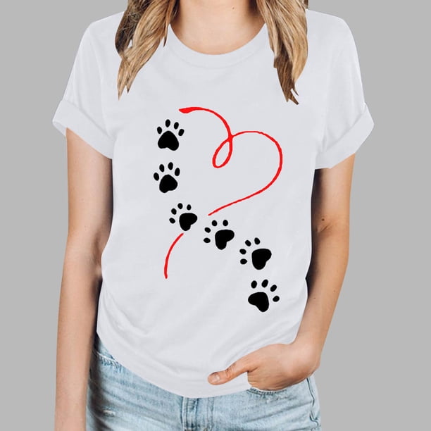 Fiudx Ofertas Flash Artículos En Oferta Camiseta Informal de Manga Corta con Cuello Redondo y Estampado de Letras a La Moda para Mujer