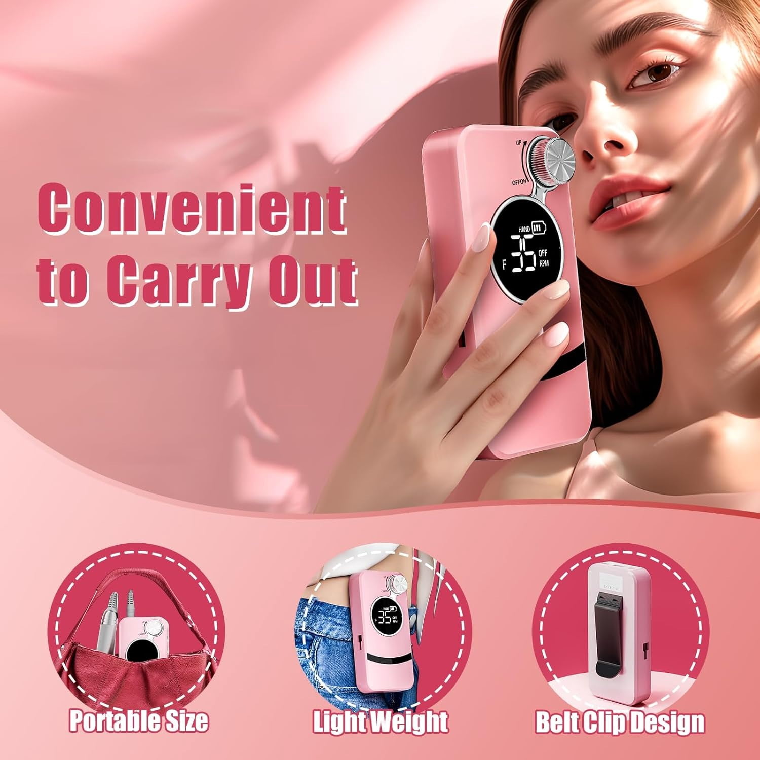 35000RPM Cordless Nail Drill, Rechargeable Electric Nail File with 12Pcs Bits, Portable Manicure Pedicure Kit for Acrylic Gel Nails Home Salon Use