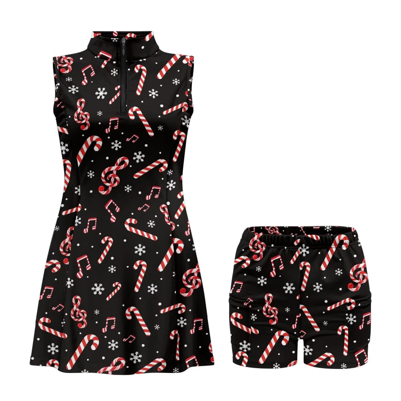 Yuyamidu Candy Canes Tennis Dress Music Note Golf Dresses Built-in Shorts with Pockets for Women, Christmas Womens Athletic Dress Sportswear Size 2XL