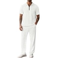 thumbnail image 2 of Ceisia Men Textured Half Zip Polo Short Sleeve Shirt & Elastic Waist Straight Pants Casual Two Piece Outfit White XXL Gift, 2 of 9