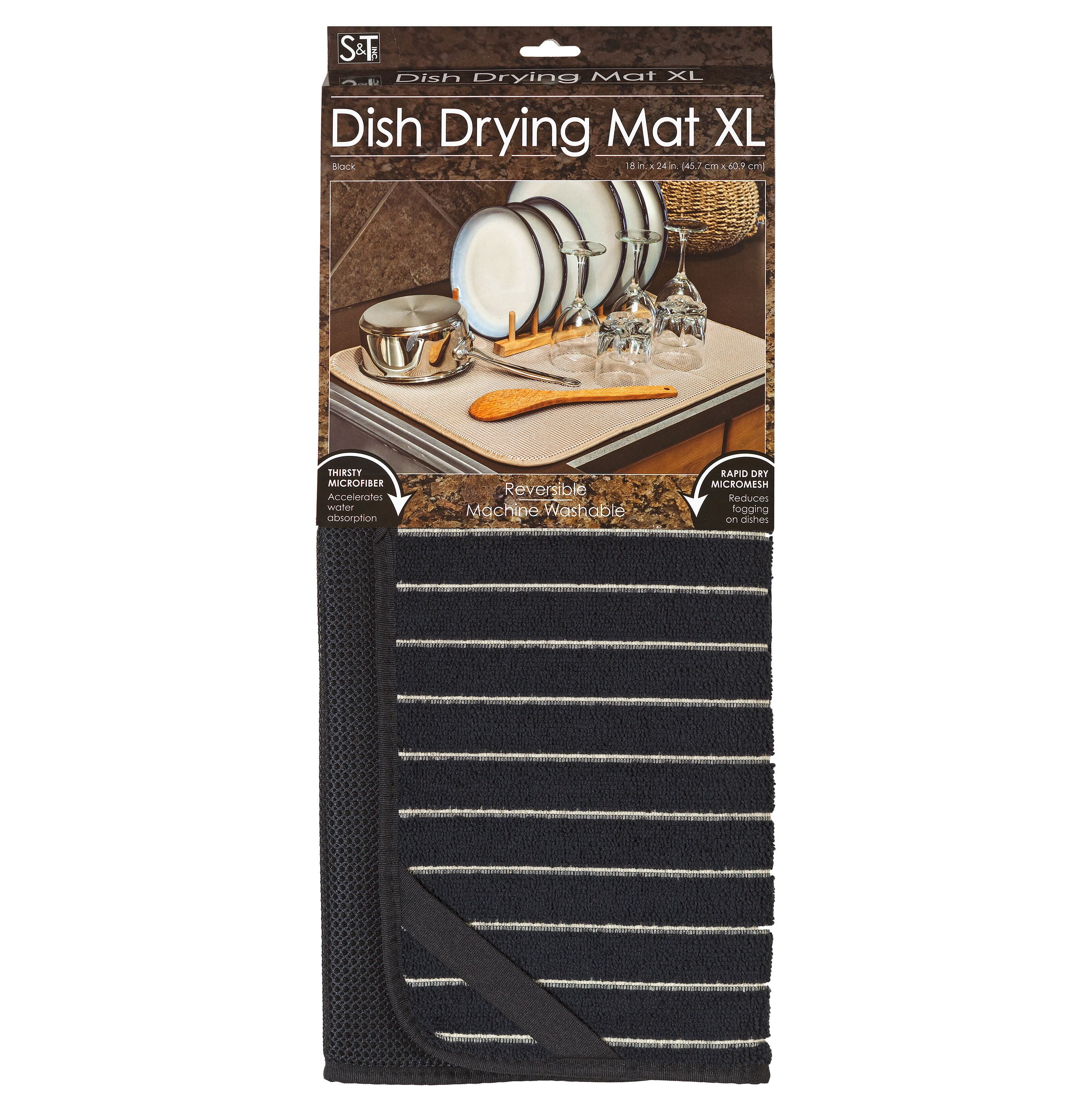 S&T XL Reversible Microfiber Dish Drying Mat - Taupe Trellis - 18