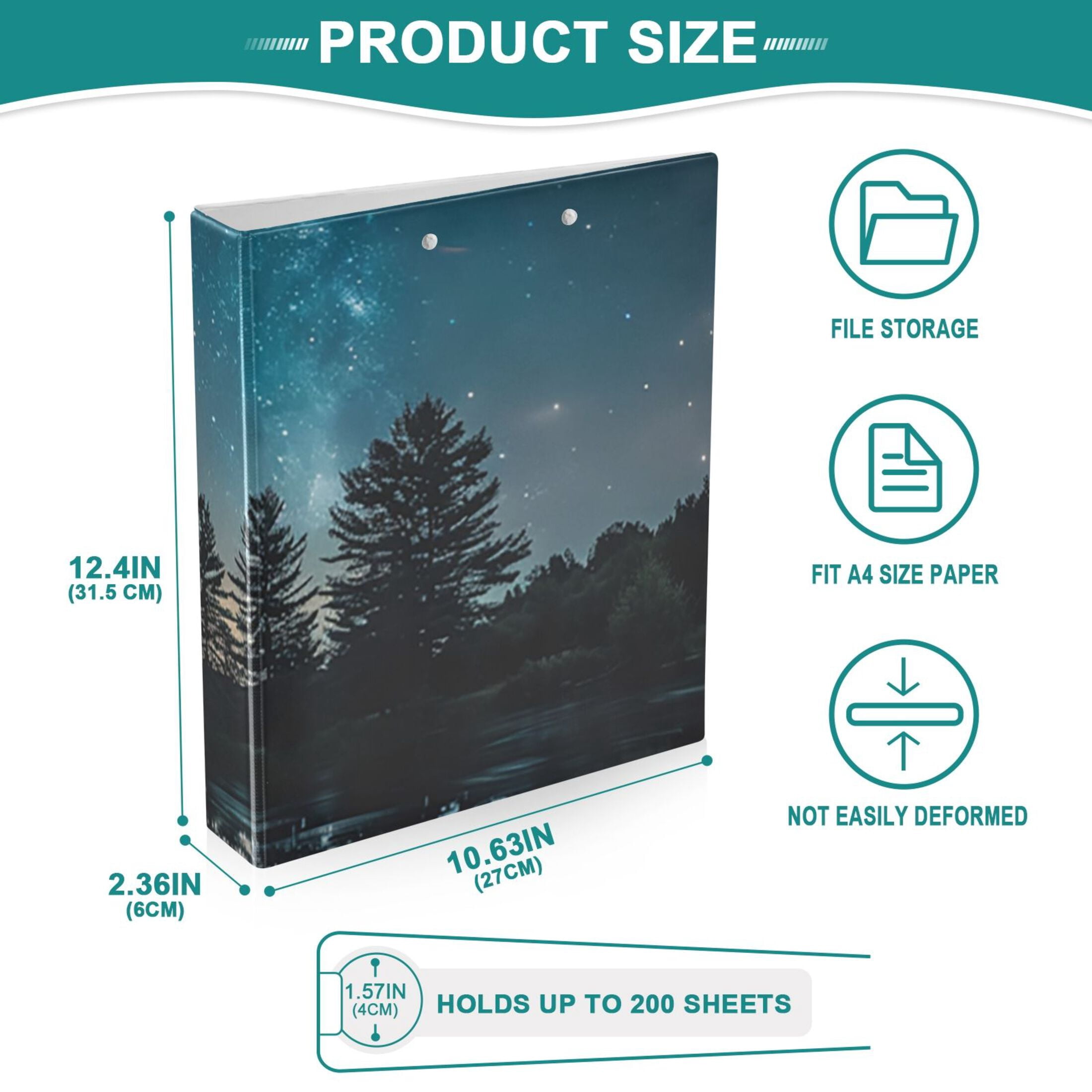 Strarry Sky Lake 3 Ring Binders 1.5 inch Hardcover File Folders with Interior Pockets A4 Size Organizer for School Office Hospital
