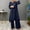 Blue, variant on Fashion Outfits Set for Women 2 Piece Sweat Sets for Women Women Spring Solid Color Muslim Solid Color Long Sleeve Shirt Coat Wide Leg Trousers Casual Suit my items out for delivery