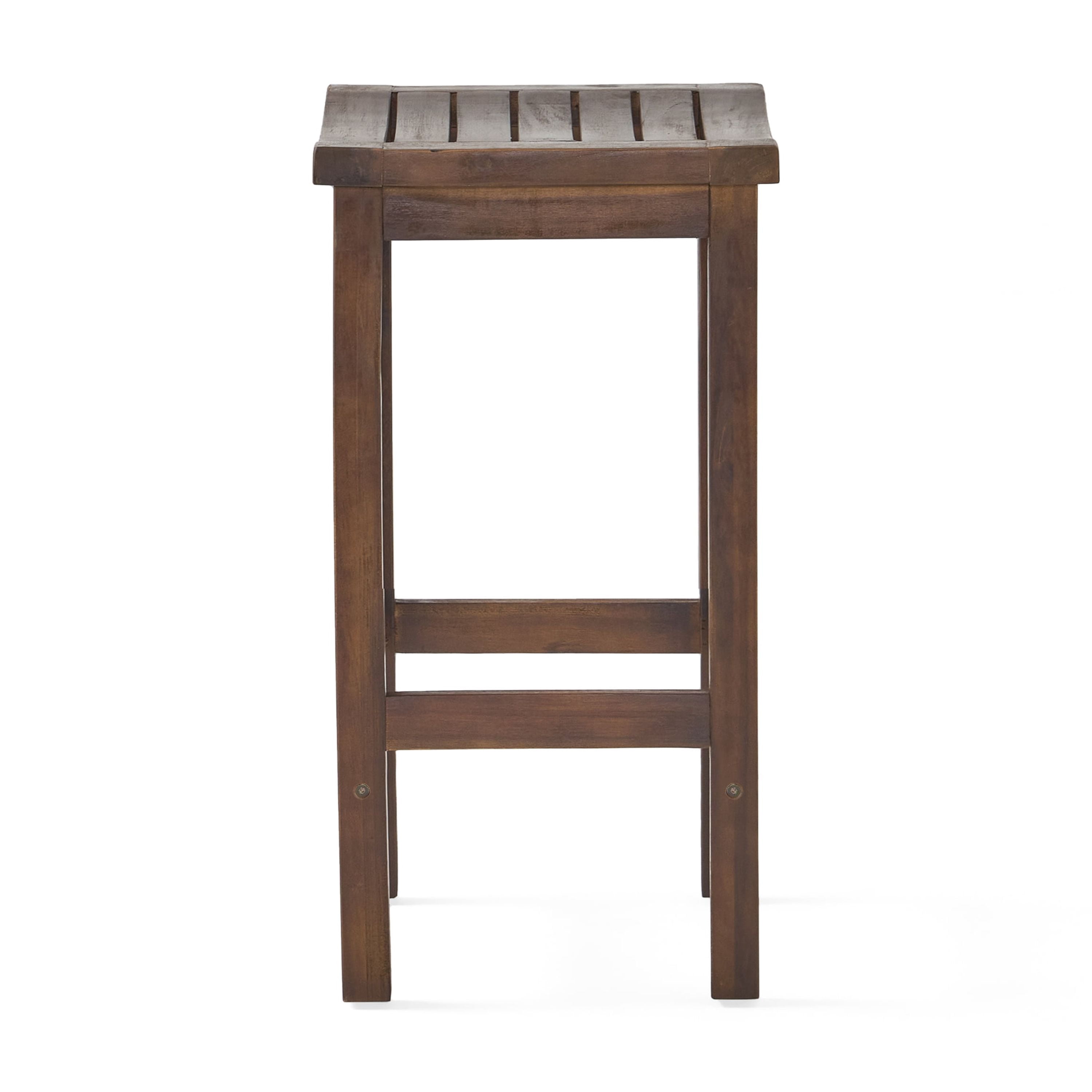 Counter Height Barstool Set of 2, Outdoor Acacia Wood Stool for Patio Bar Kitchen, Mahogany Brown Finish