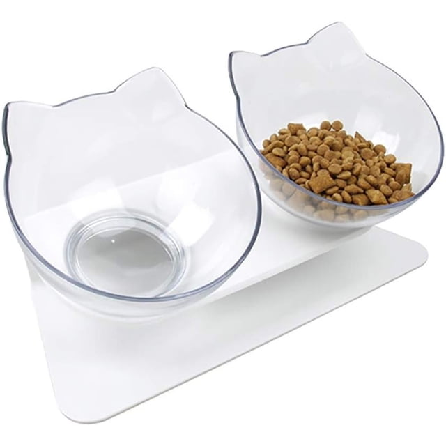 Cuenco de comida para gatos con postura elevada inclinada, protección para el cuello, antivómitos, soporte inclinado elevado de 15 grados, cuencos para mascotas para gatos y perros pequeños