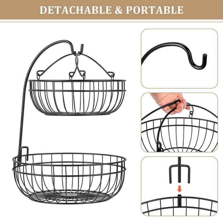 Fruit Basket For Kitchen Countertop Black 2 Tier Metal Wire - Temu