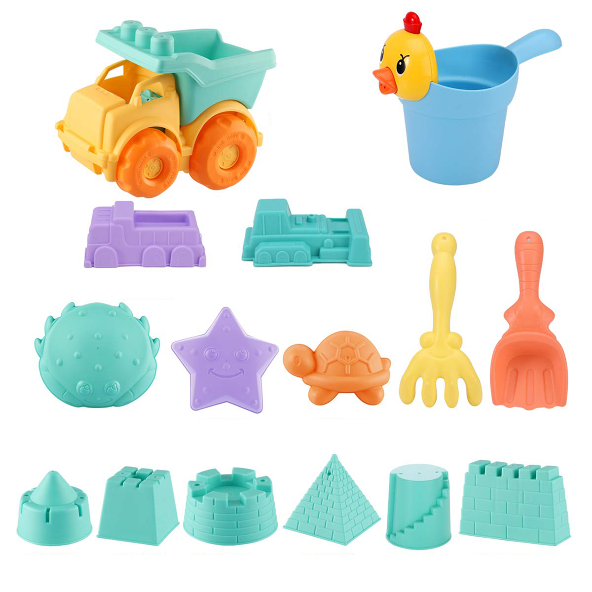 15pcs Toddlers Beach Toys Kids Beach Sand Toy Set with Dump Truck Duck
