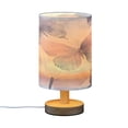 thumbnail image 2 of WOBOGO Purple Butterfly Bedroom Table Lamp USB Power Connector Wooden Base Round Linen Shade For Living Room Desk, 2 of 7