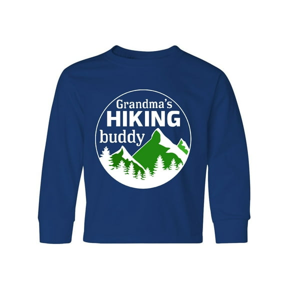 Inktastic Grandma's Hiking Buddy with Mountains and Trees Long Sleeve Youth T-Shirt