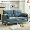 thumbnail image 6 of 65" Chenille Loveseat Sofa, Modern 2-Seater with Armrest Pillows & Side Storage Pockets, Tufted Upholstered Loveseat for Living Room or Bedroom, Blue, 6 of 11
