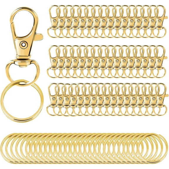 100 Pcs Metal Swivel Lanyard Snap Hooks, Split Key Rings Chain Hook, 50 Pcs Lobster Claw Clasps with 50 Pcs Key Ring for Key, Jewelry, DIY Crafts(Gold)