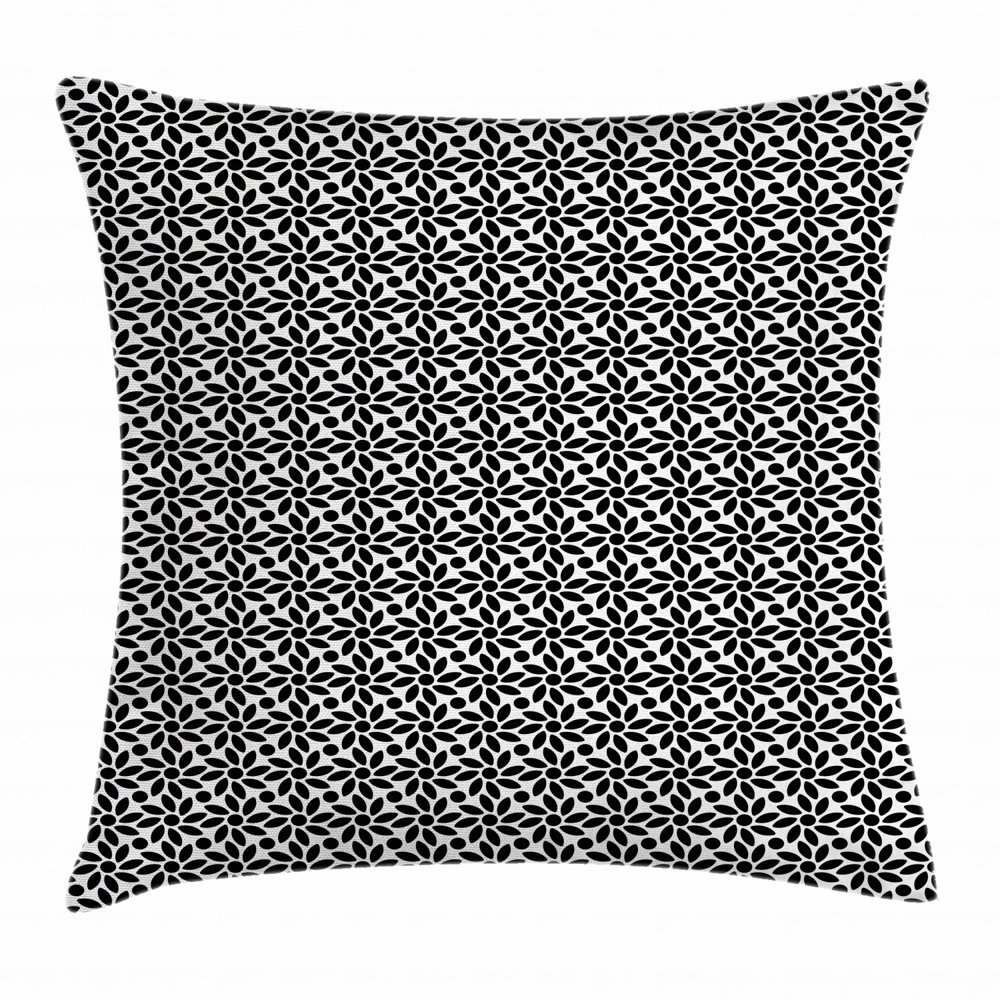 Black and White Throw Pillow Cushion Cover, Abstract Monochrome Daisy ...