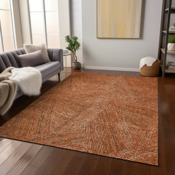 Addison Rugs Chantille Indoor/Outdoor Transitional Lines Copper Washable Rectangle Rug, 8' x 10'
