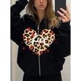 thumbnail image 6 of Franhais Women Hoodie, Long Sleeve Heart Letters Leopard Print Sweatshirt Casual Jacket Outwear with Pockets, 6 of 7