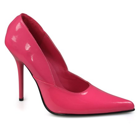 Chic 4 1/2 Inch Stiletto Heel - Womens Pointed Toe Hot Pink Patent Pumps Classy 4 1/2 Inch Sexy Stiletto Heel