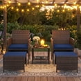 thumbnail image 3 of UDPATIO Balcony Furniture 5 Piece Patio Furniture Set, Outdoor Brown Wicker Chairs with Ottoman, Navy, 3 of 10