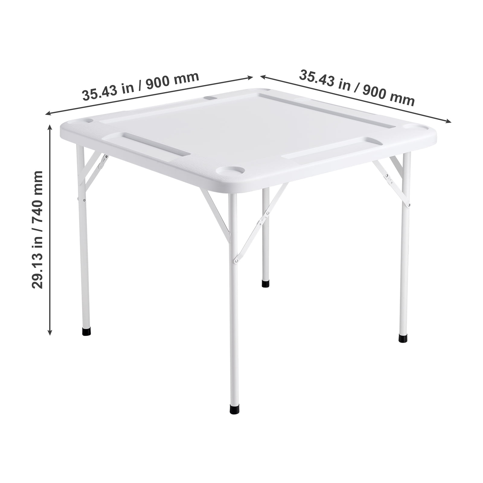 VEVOR Mahjong Table, Square 4 Player Folding Card Table with 4 Cup Holders & 4 Chip Trays, Portable Domino Game Table with 1 Set of Dominoes for Mahjong Poker Puzzles, 35.4 x 35.4-inch, White