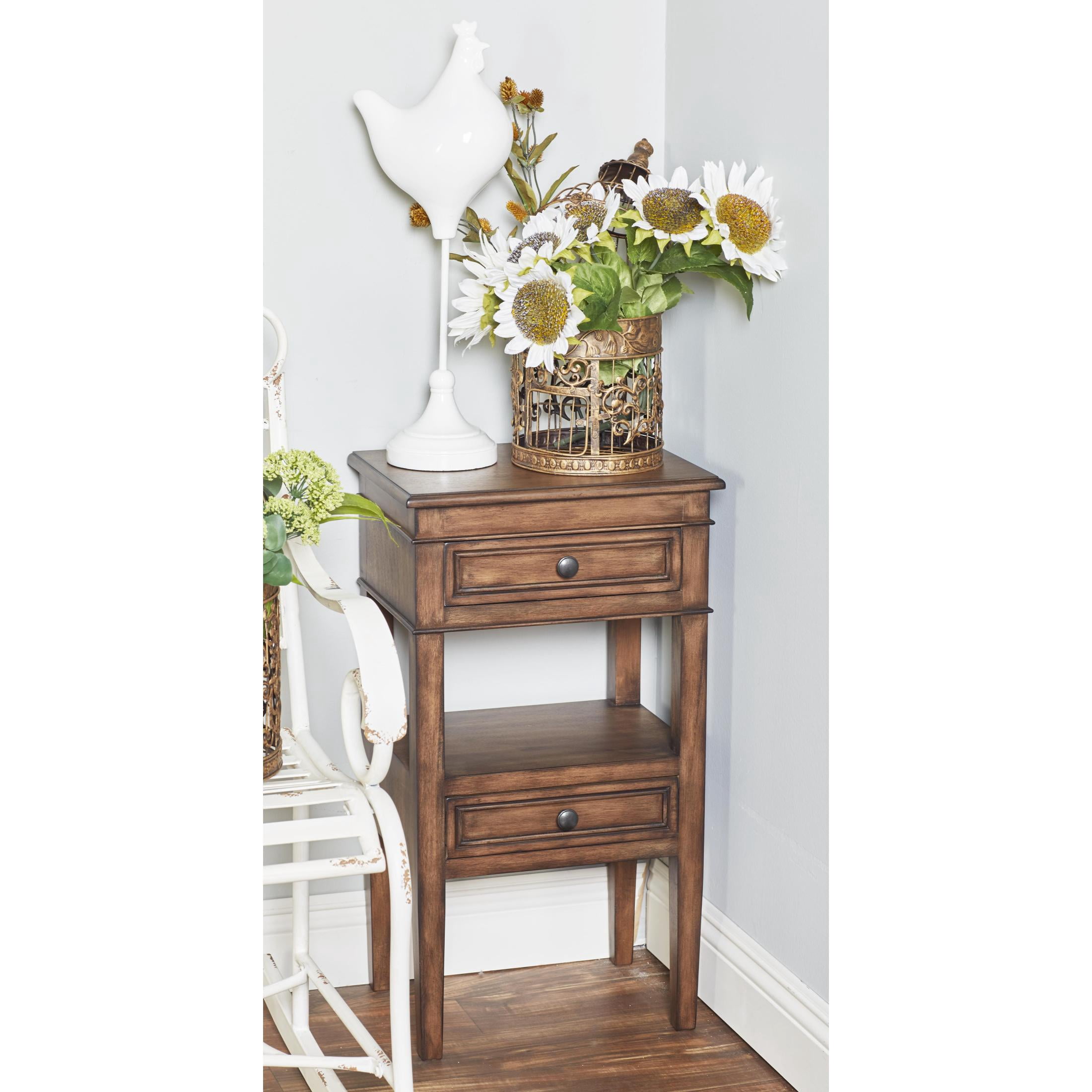 DecMode 16" x 29" Light Brown Wood 2 Drawer Accent Table, 1-Piece