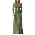 thumbnail image 1 of Glookwis Women Crew Neck Dress Kaftan Maxi Dresses Casual Swing With Pockets Solid Color Grass Green L, 1 of 2