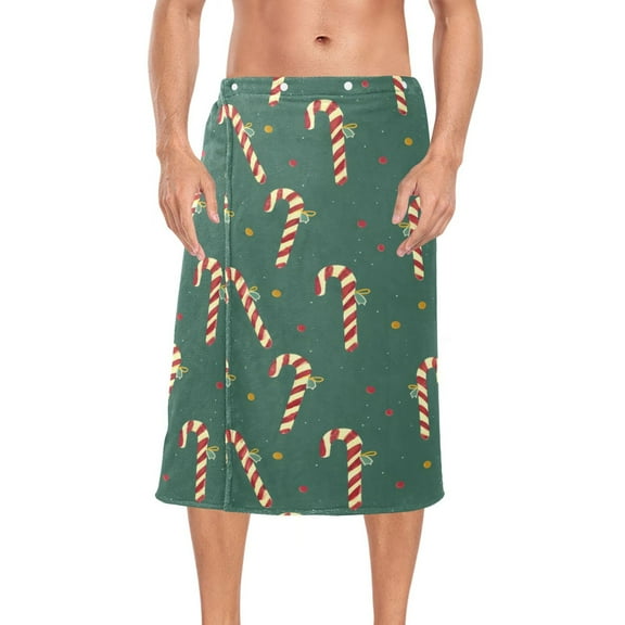 Ryvnso Men's Adjustable Shower Wrap Candy Christmas Bath Towels with Snap Closure 28 x 60 inch