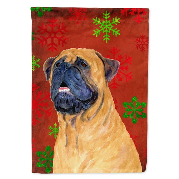 Carolines Treasures SS4727-FLAG-PARENT Mastiff Red and Green Snowflakes Holiday Christmas Flag  multicolor