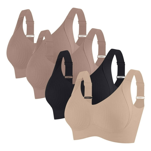Aqestyerly 4-Pack Wireless Sports Bras - Light Support Gym Essentials Set with Moisture Wicking