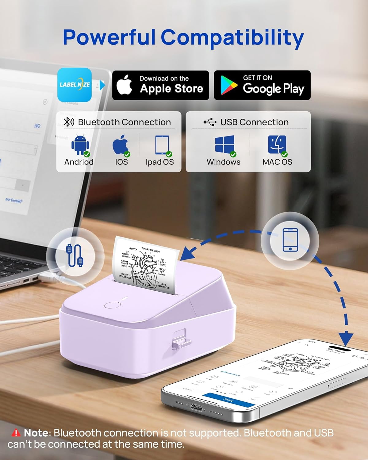 PM260 Label Maker Machine with Tape, 2 Inch Label Tape Maker Bluetooth Label Printer, Inkless Portable Label Maker, Purple