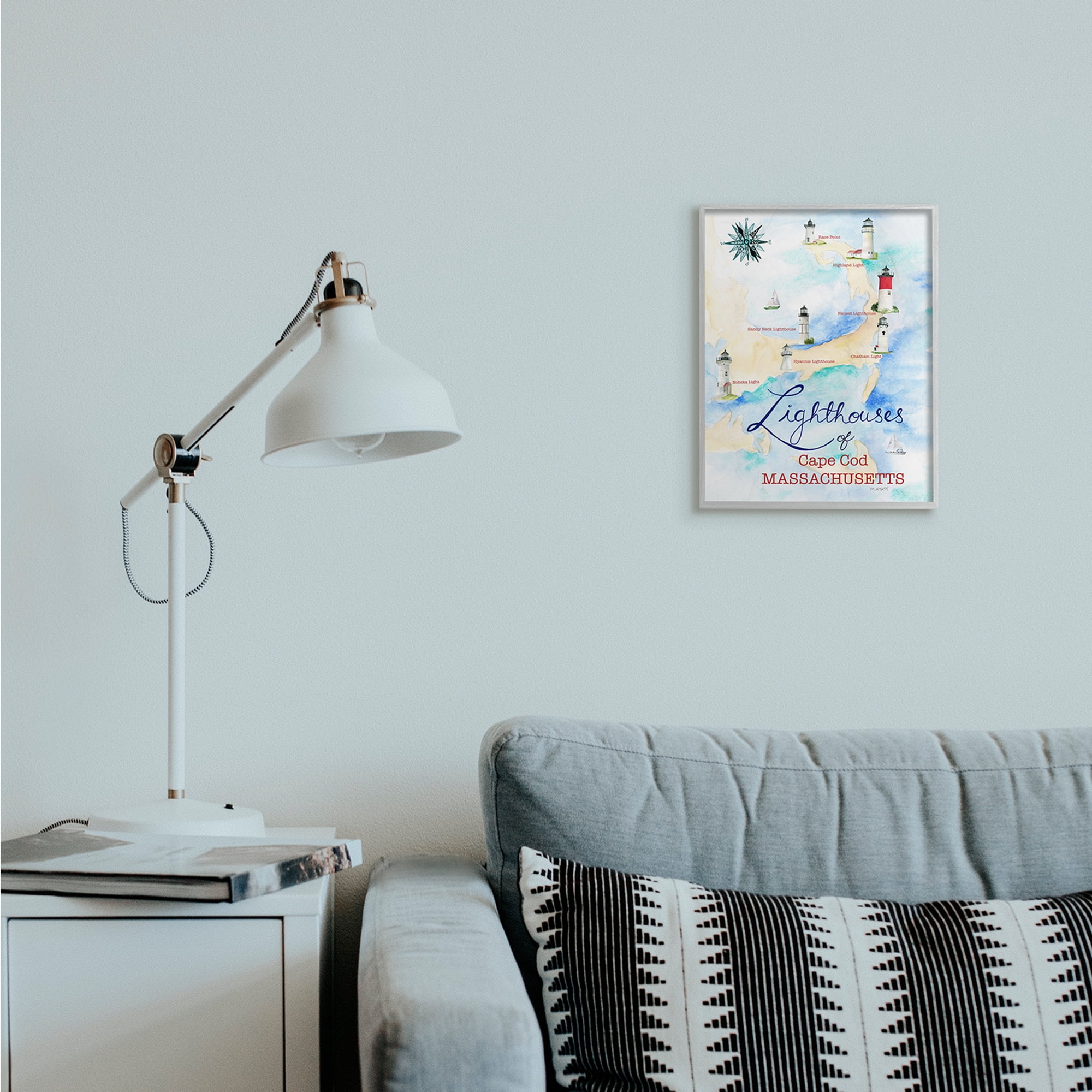 Stupell Industries Coastal Map of Cape Cod Massachusetts Lighthouses Grey Framed, 11 x 14, Design by Melissa Hyatt LLC