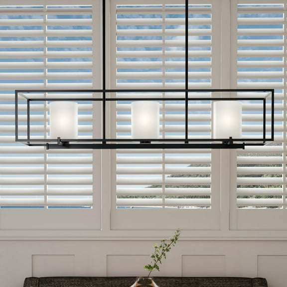 Luxury Minimalist Indoor Chandelier, 8.75''H x 40''W, with Modern Style Elements, Urban Loft Design, Midnight Black Finish and Etched Opal, UHP3131