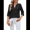 thumbnail image 2 of Blusas Casuales con Cuello en V y Ojales Bordados para Mujer, Blusas Playeras Elegantes. Negro XL, 2 of 10